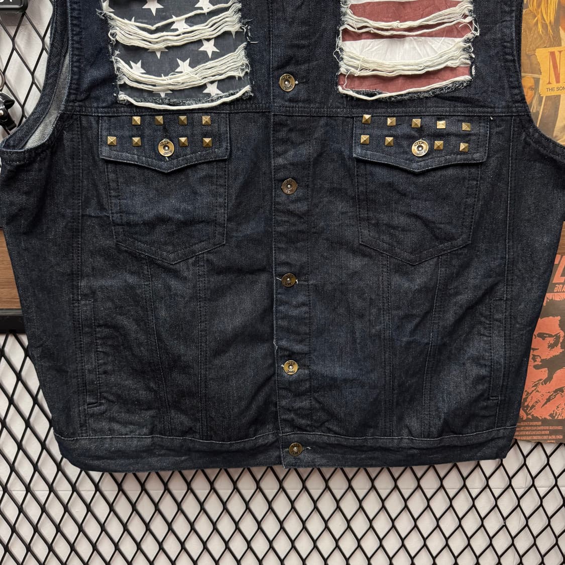USA VINTAGE 데님 조끼 전후면 성조기 포인트 진청 상품이미지6