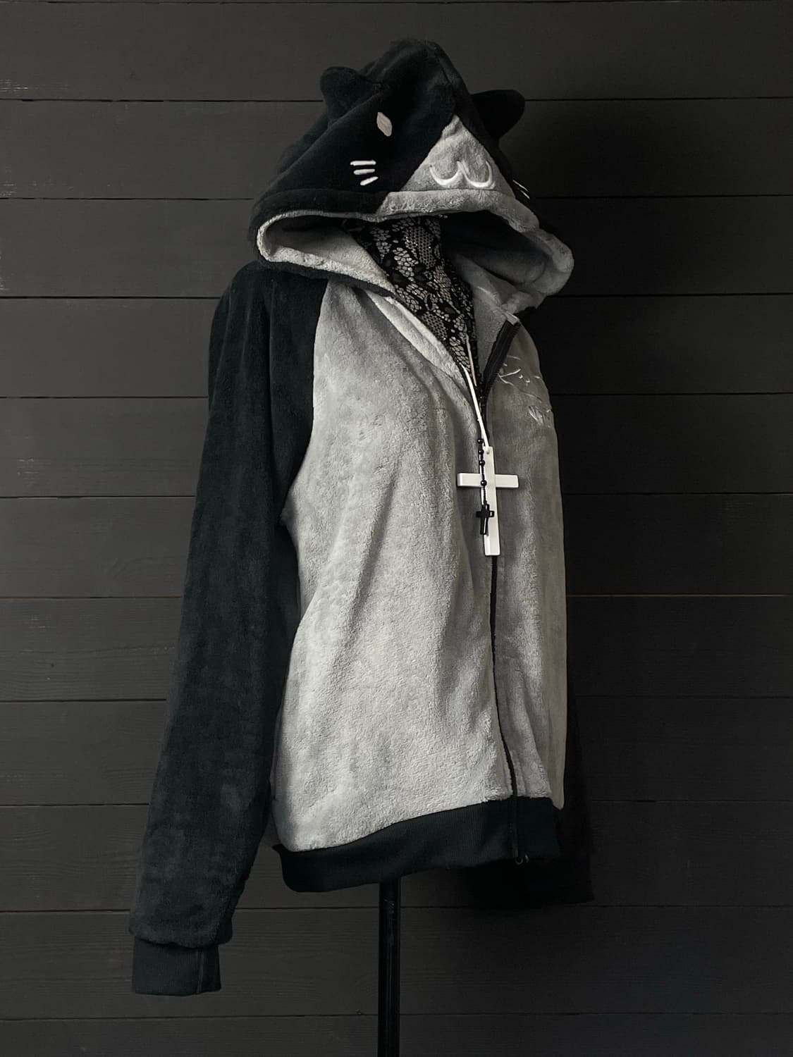 JPN 네코미미 나그랑 블랙 그레이 후드집업 상품이미지2