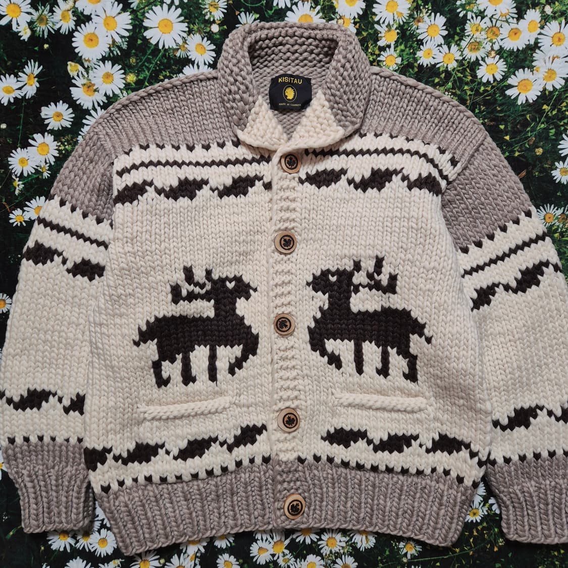 Kisitau 사슴 패턴 캐나다 코위찬 남성 XL 상품이미지5