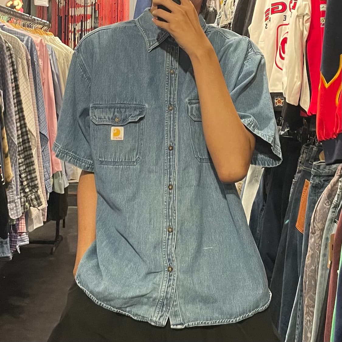 [IM] carhartt 칼하트 중청 데님 반팔셔츠 상품이미지1