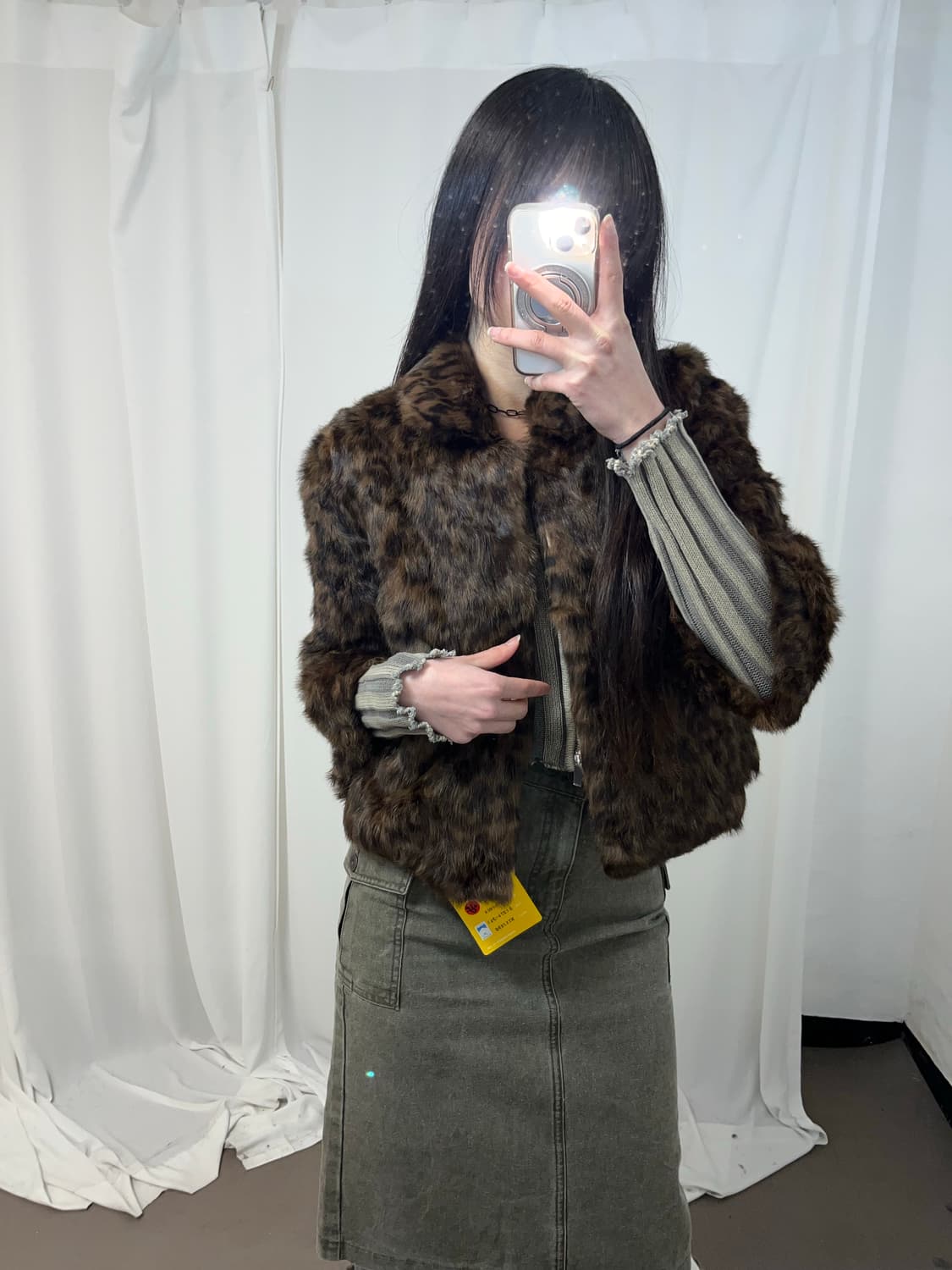 브라운 레오파드 래빗 퍼 자켓 ༒ 상품이미지2