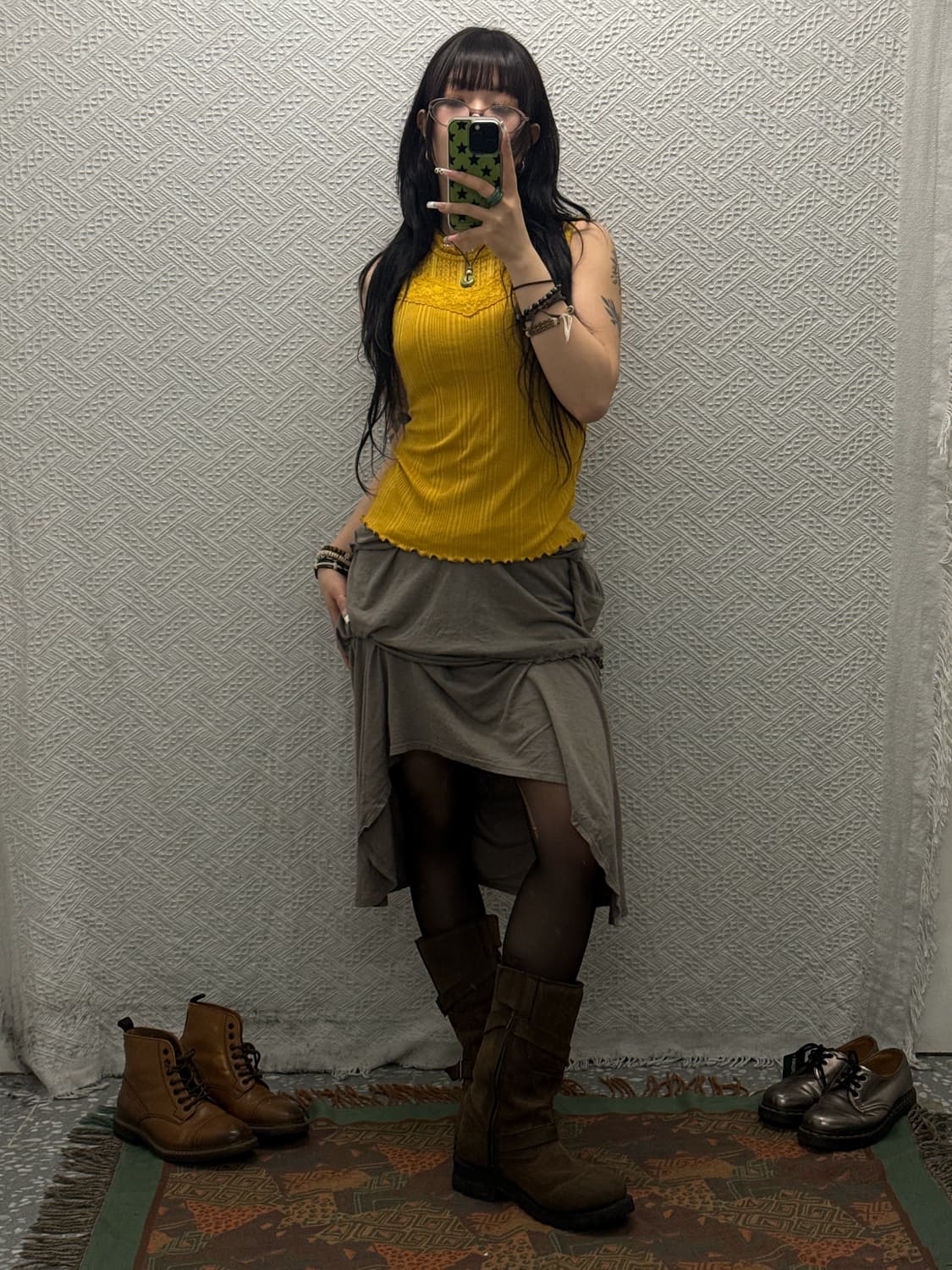 빈티지 란제리코어 레트로 90's 레이스 머스타드 나시 K0142 상품이미지2