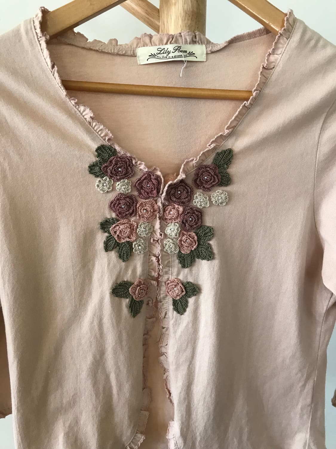 모리걸 포엣코어 핑크 꽃 뜨개장식 가디건 상품이미지4