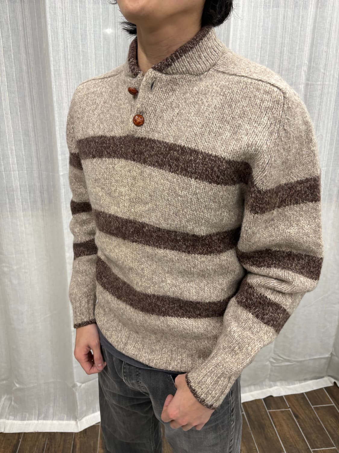 빈티지 버튼 헨리넥 스트라이프 니트 상품이미지3