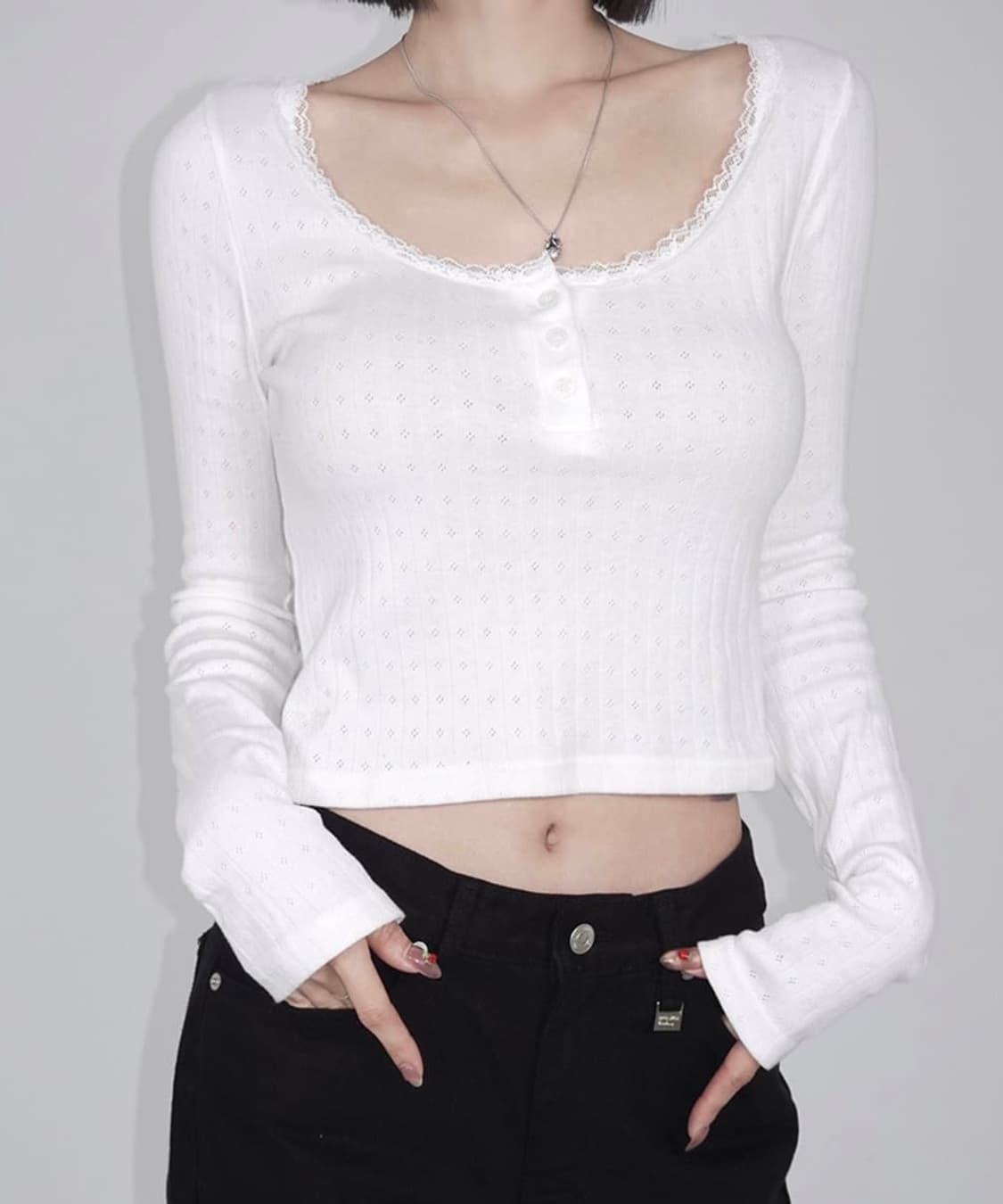 페일제이드 릴리 펀칭 버튼 티 아이보리  상품이미지6