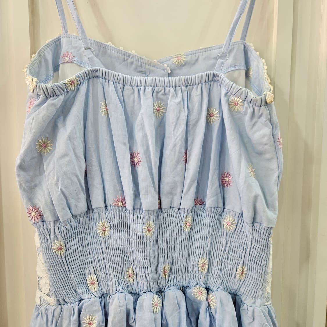 레이스 꽃무늬 하늘색 끈 원피스 상품이미지6