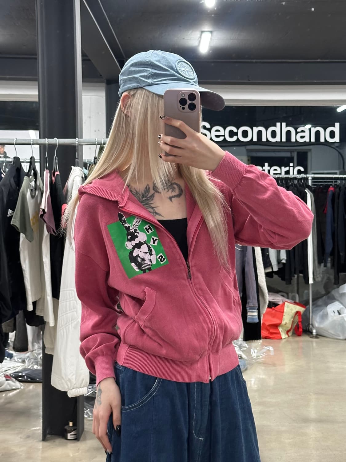 히스테릭 글래머 버니 프린팅 후드 니트 집업 상품이미지2