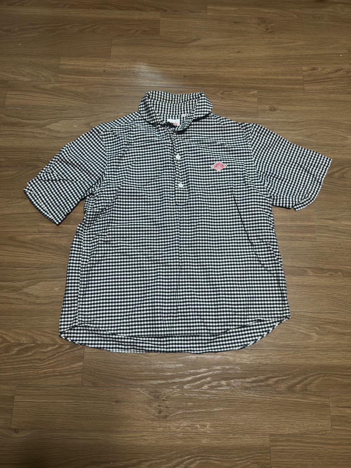 단톤 깅엄 체크 셔츠 반팔 카라티 44 사이즈 상품이미지1