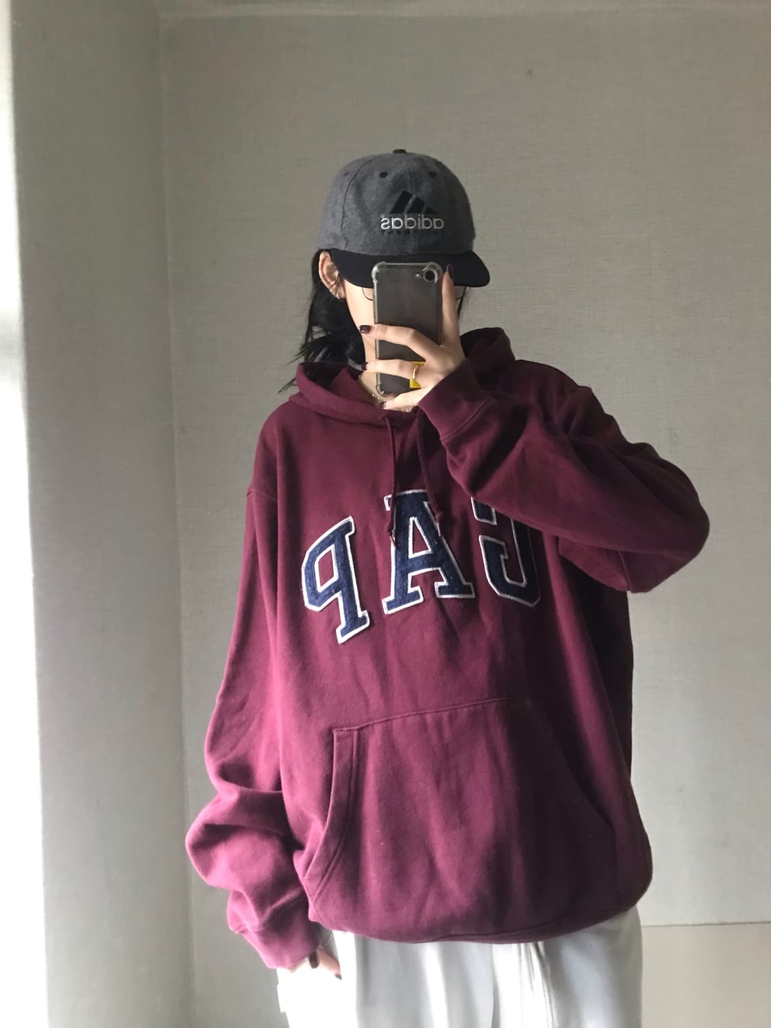 갭 버건디 오버핏 후드티 상품이미지2