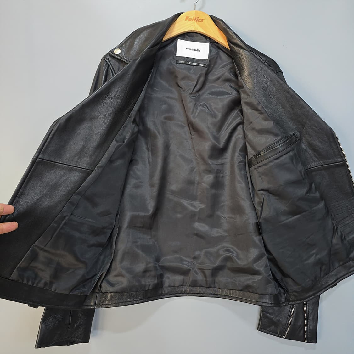 비바스튜디오(vivastudio) 램스킨 라이더 가죽자켓 블랙 S 상품이미지8