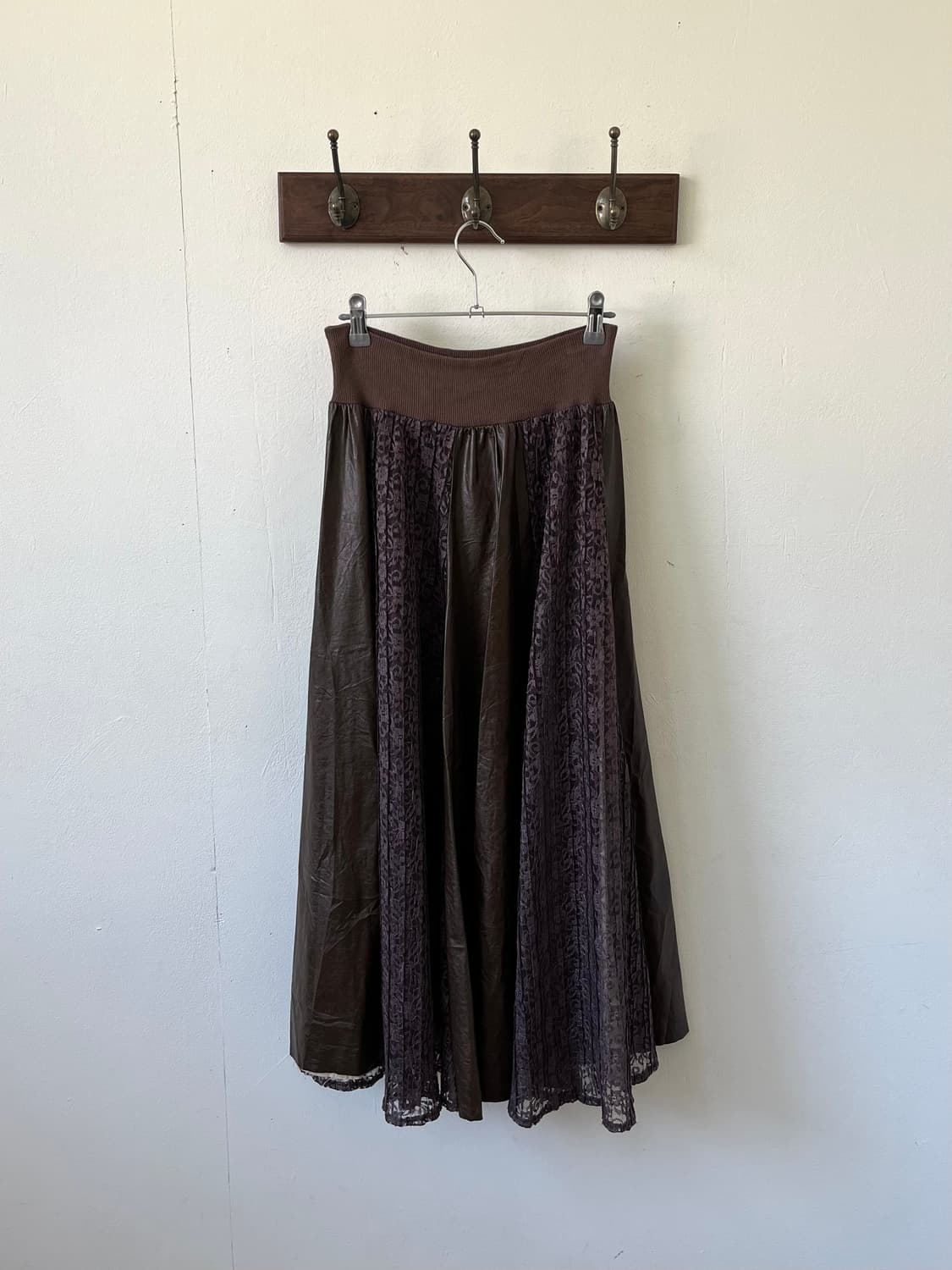 And Coutwie 브라운 레더 레이스 스커트 상품이미지2