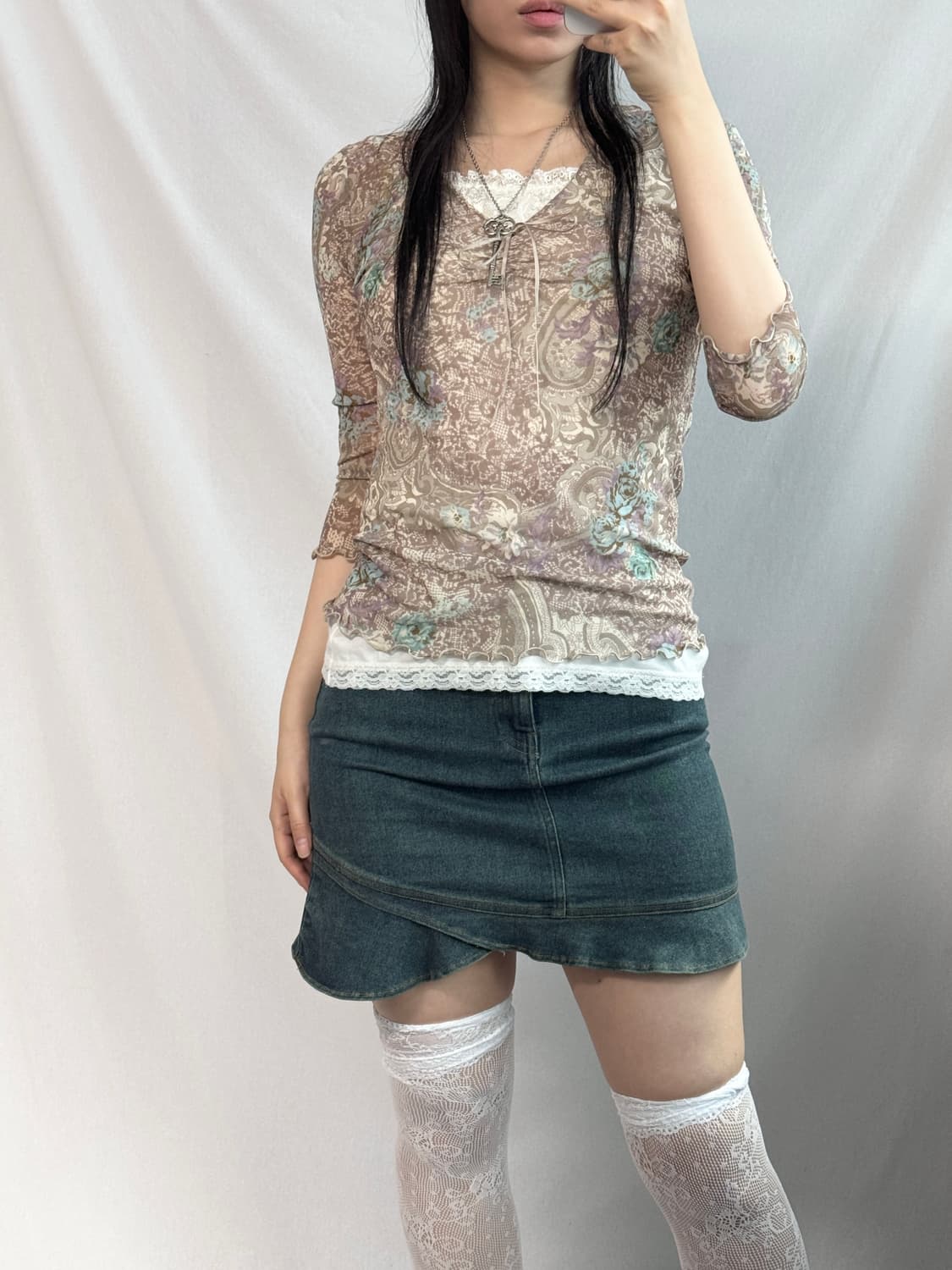 케티 셔링 리본 넥 페이즐리 패턴 블라우스 상품이미지5