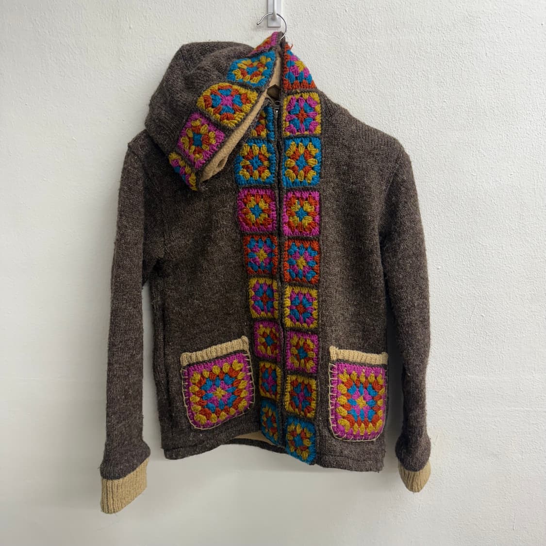 Titicaca 모티브 니트 울 뜨개질 후드집업 상품이미지1