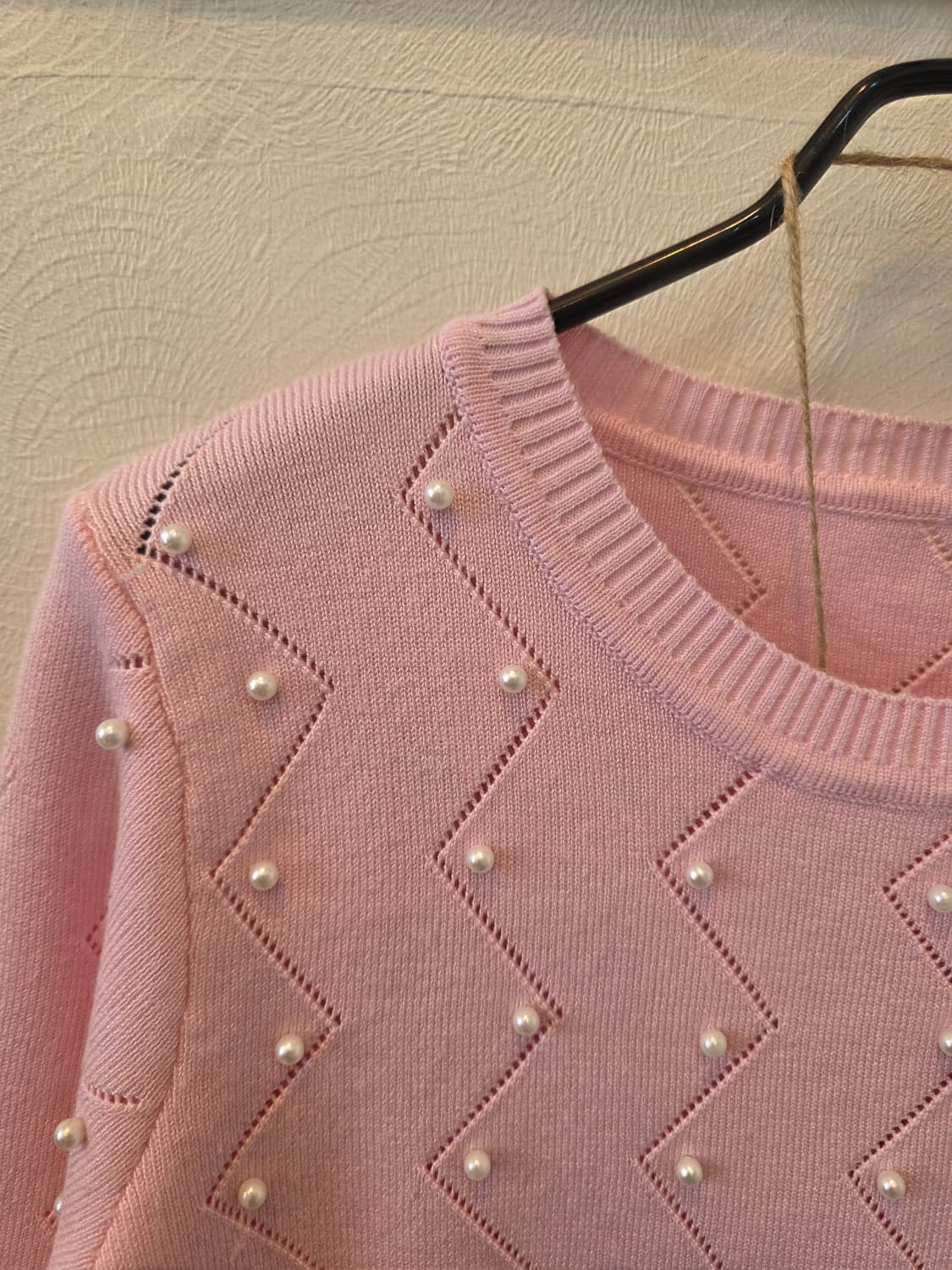 러블리핑크 진주 장식 니트 셋업 상품이미지1