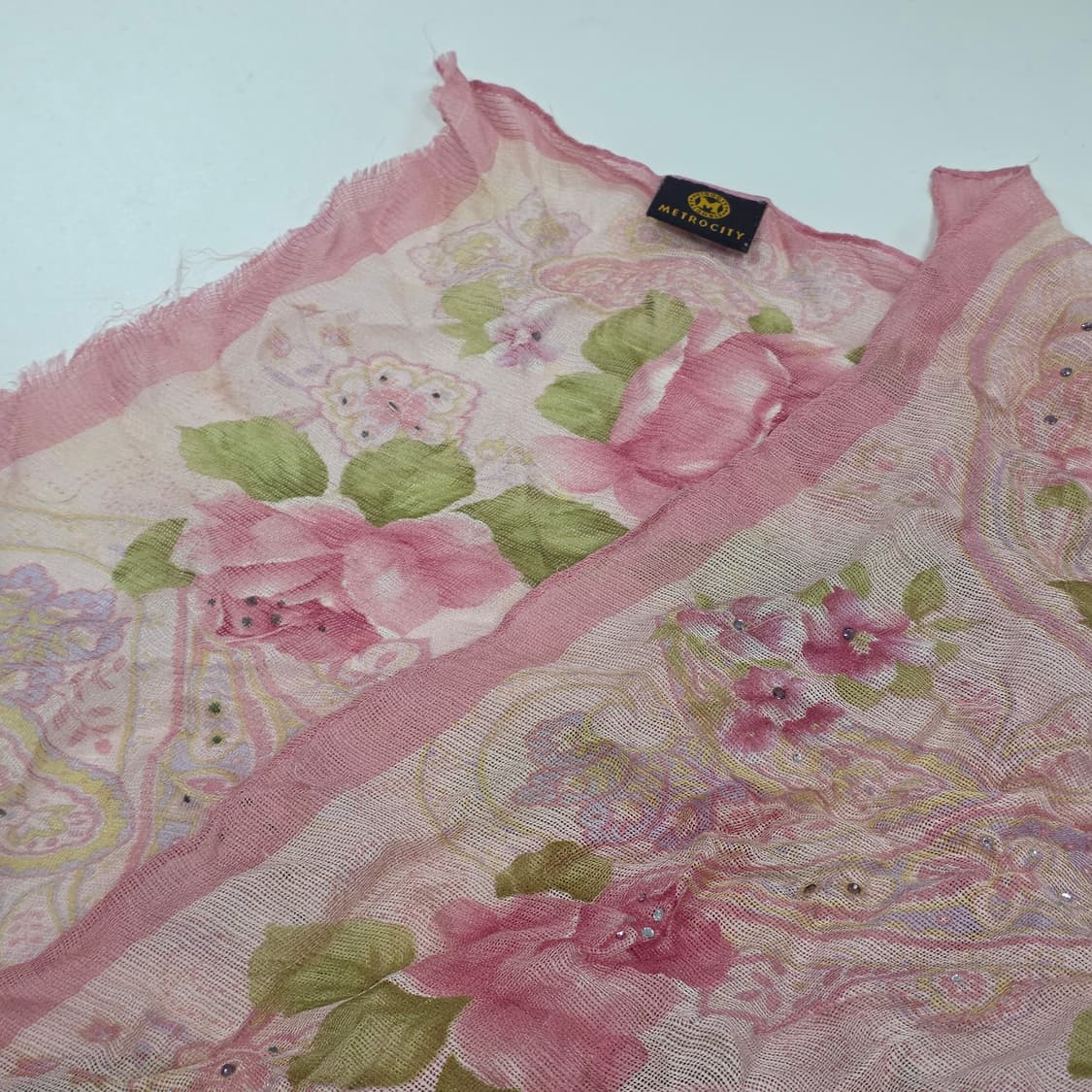 메트로시티 빈티지)핑크로즈 페이즐리 큐빅모리걸y2k로맨틱 실크스카프머플러 상품이미지3