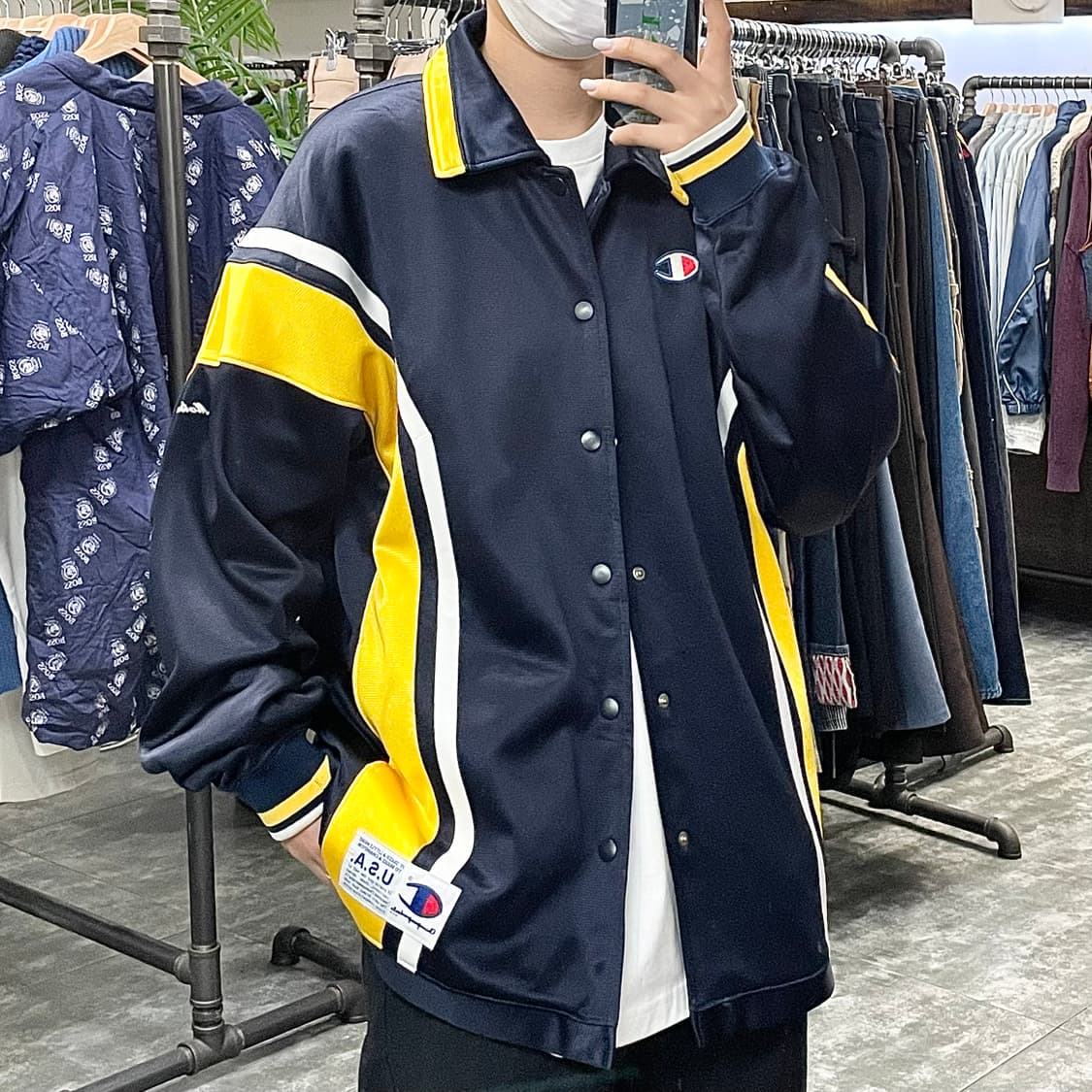 챔피온 옐로우 배색 져지 자켓 상품이미지1