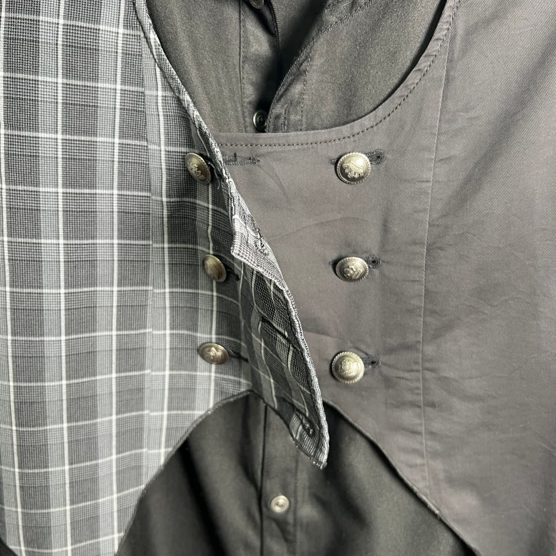 알곤퀸즈 베스트 체크 믹스 블랙 롱 셔츠 원피스 상품이미지4