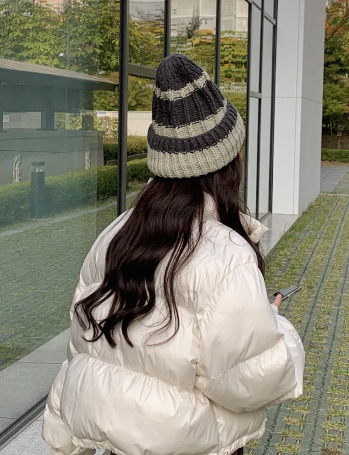 줄무늬 왕골지 배색 니트 비니 모자 (새상품) 상품이미지10