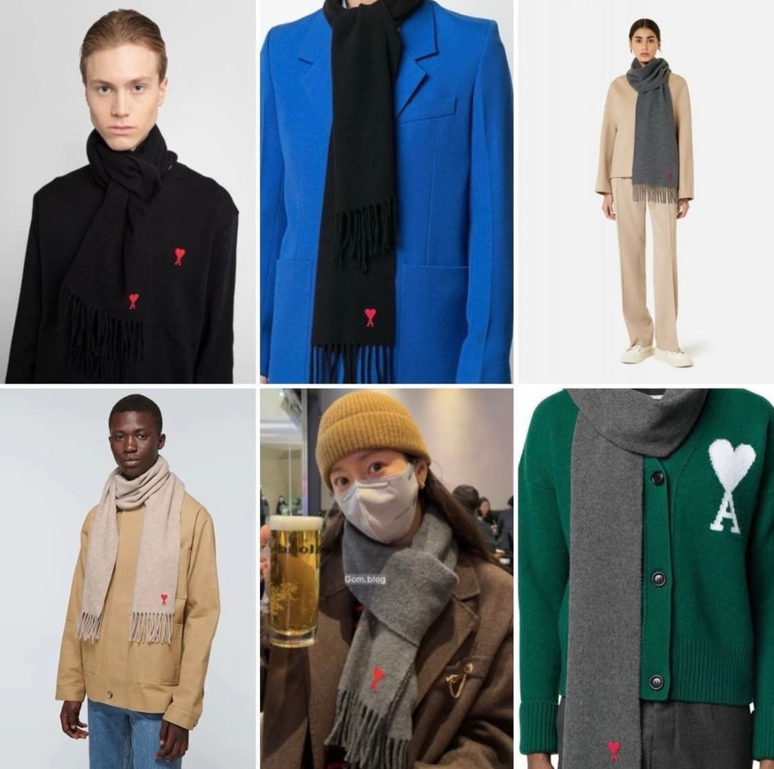 아미 스몰하트 울100%머플러 새상품 파우치포함 남여공용 상품이미지1