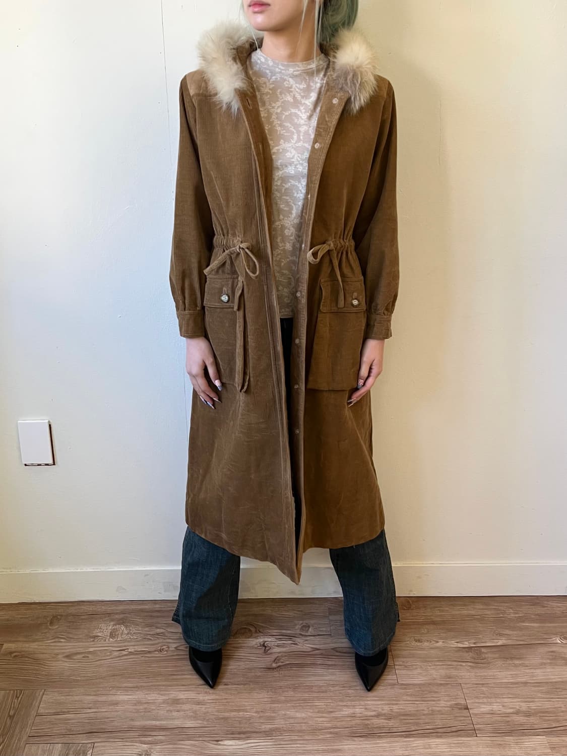 입생로랑 골지 후드퍼 코트 상품이미지4