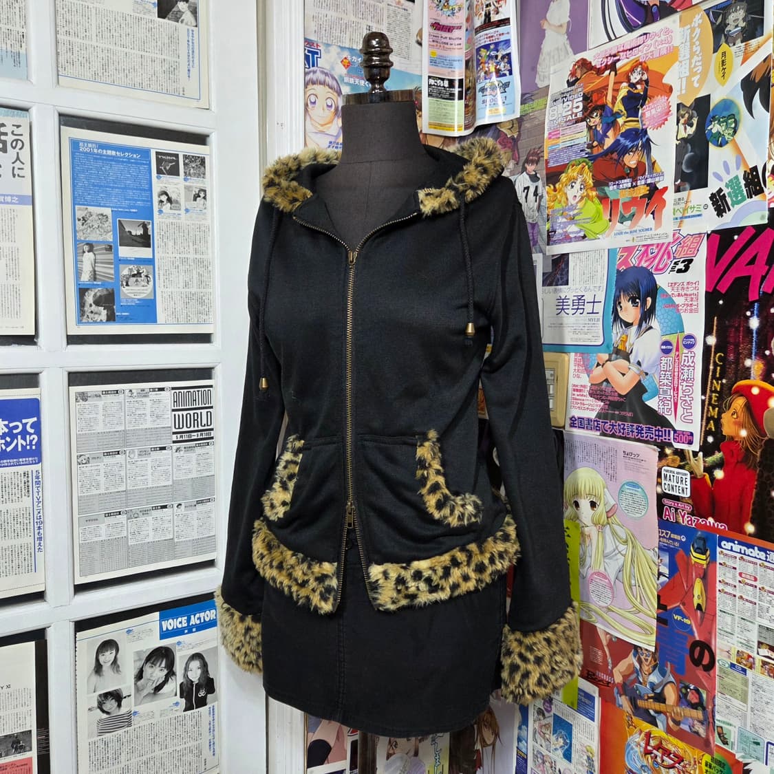 JPN 펑크 갸루 호피 퍼 투웨이 후드집업 상품이미지1