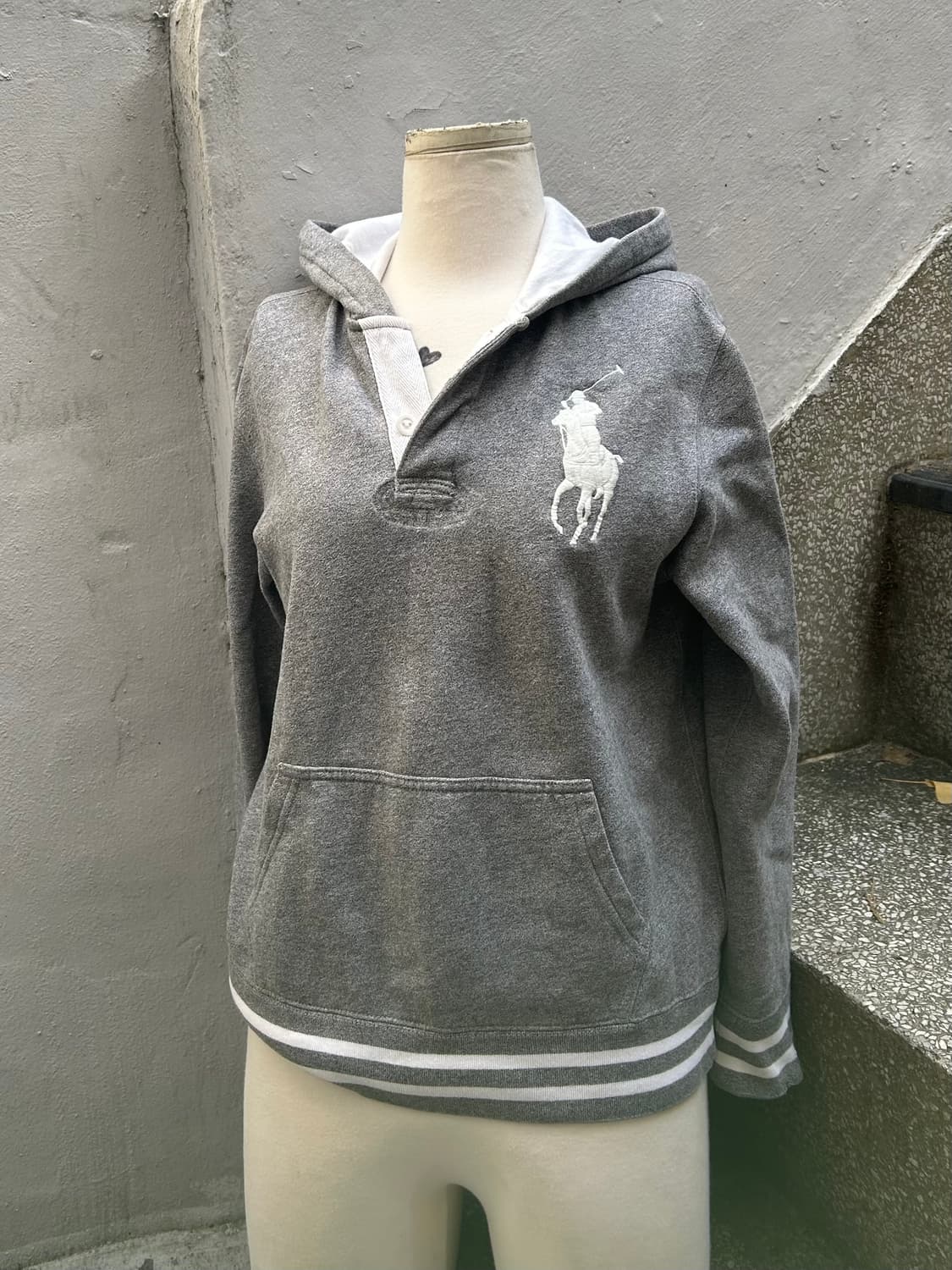 *rare* 2000s polo 폴로 그레이 빅포니 스트라이프 후드티 상품이미지2