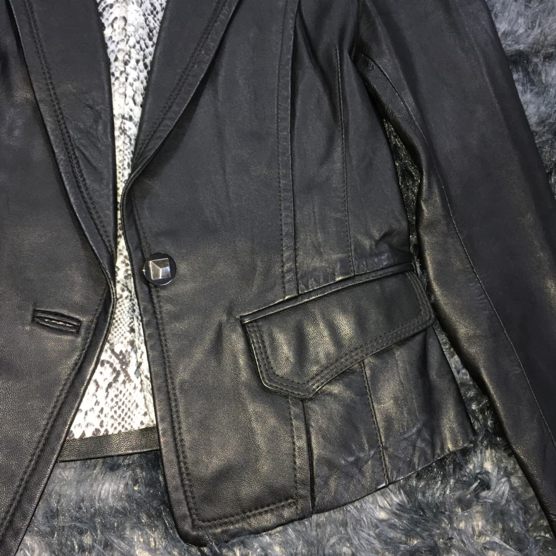 투티/0133 GGPX 양가죽 레더 호피 블랙 가죽자켓 y2k 상품이미지4