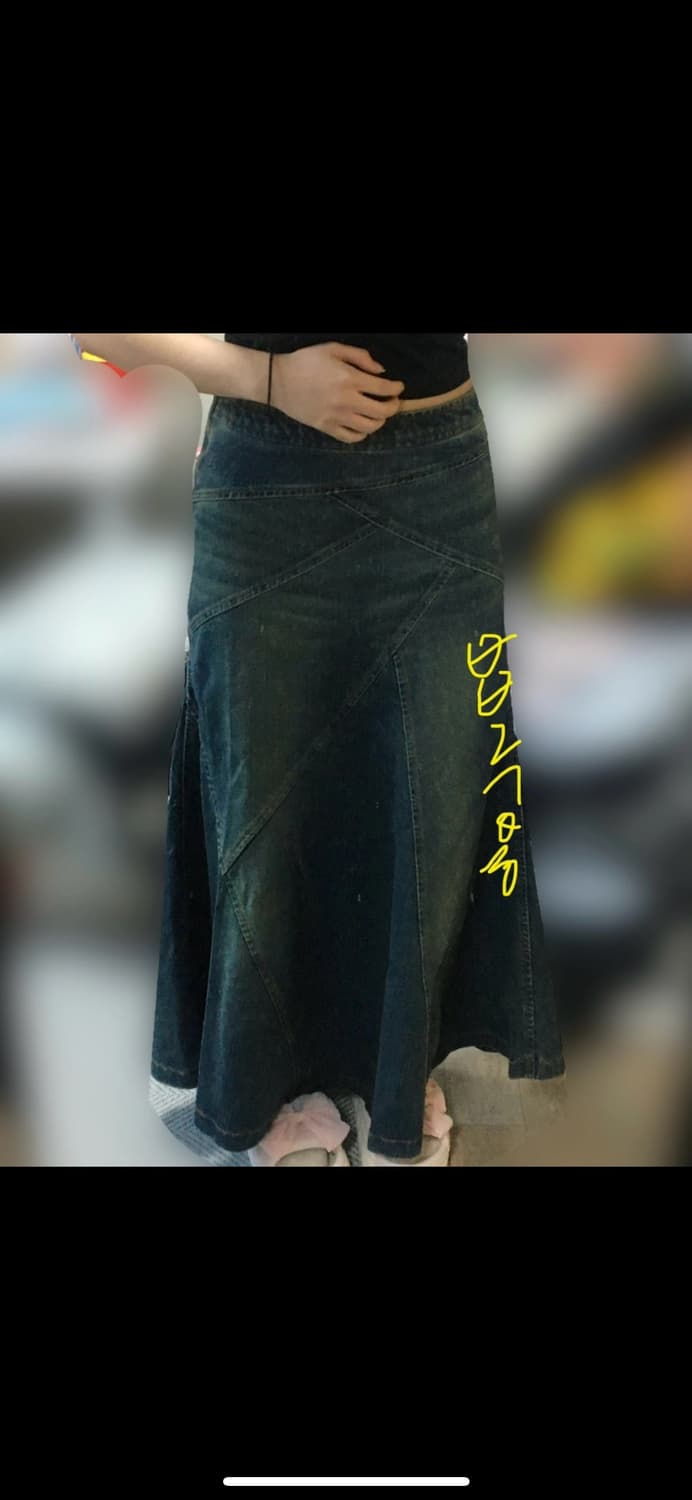 빈티지 데님 워싱 머메이드 롱 스커트 상품이미지5