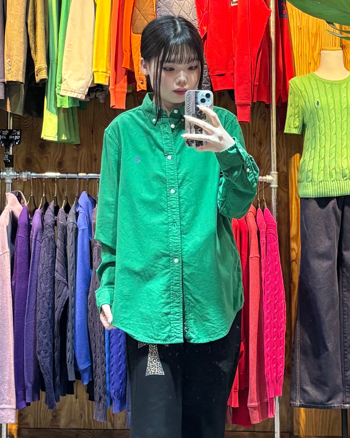 XL 폴로랄프로렌 우먼스 퍼플포니 그린 코튼 셔츠  상품이미지1