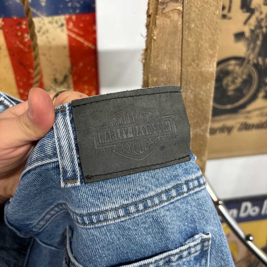 00s 할리데이비슨 클래식핏 컷오프 커스텀 데님팬츠 레더탭 N898   상품이미지7