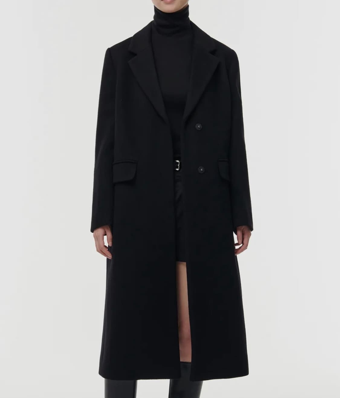 무신사 스탠다드 우먼즈 캐시미어 블렌드 체스터 롱 코트 블랙 상품이미지2