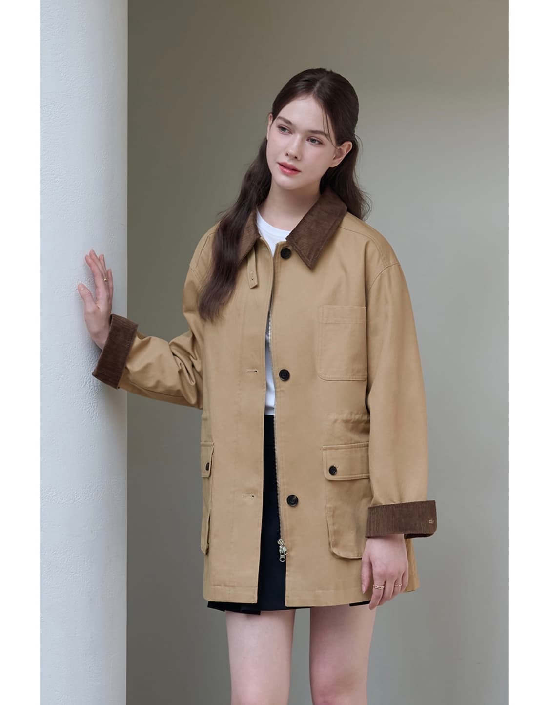 드로우핏 우먼 코튼 하프 워크 자켓 베이지 상품이미지3