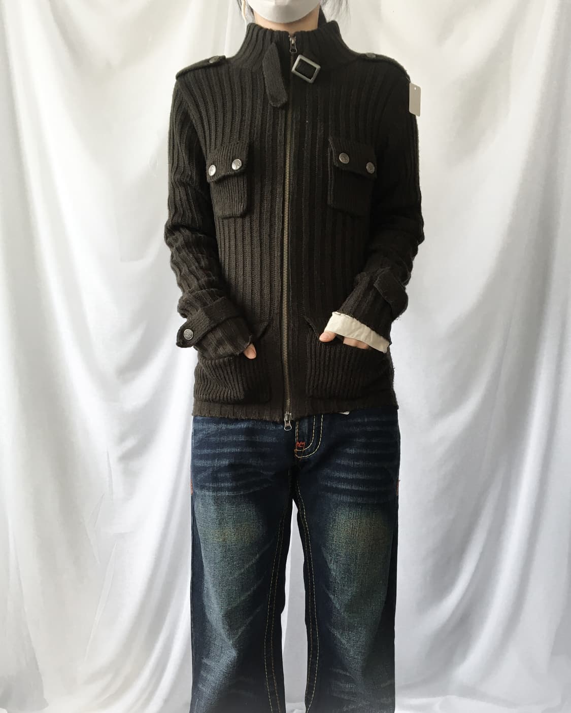 High neck ribbed knit zip up 상품이미지1