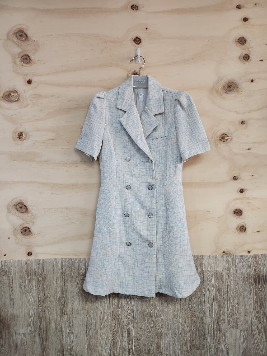 1123) 체크 반팔 더블 버튼 원피스 상품이미지1