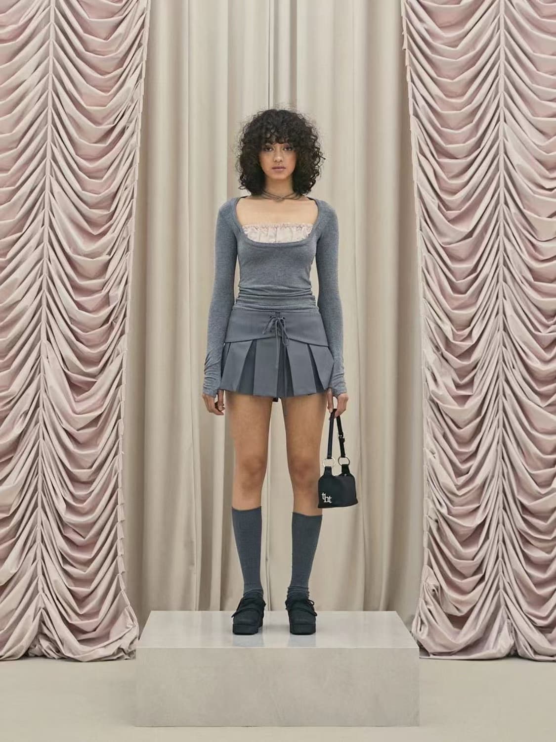 M) 쓰리타임즈 샤론 레이어드 티 그레이 상품이미지1