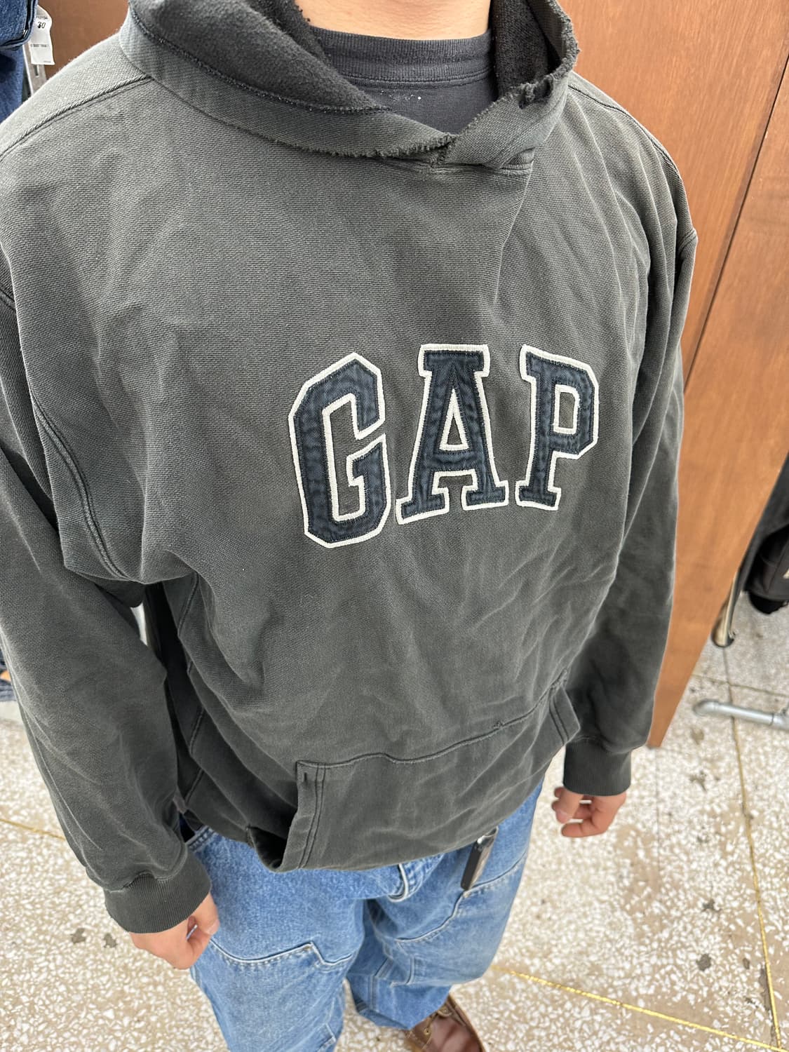 1990's 올드 갭 GAP 리버스위브 하드페이딩 디스트레스드 후드 L 상품이미지1