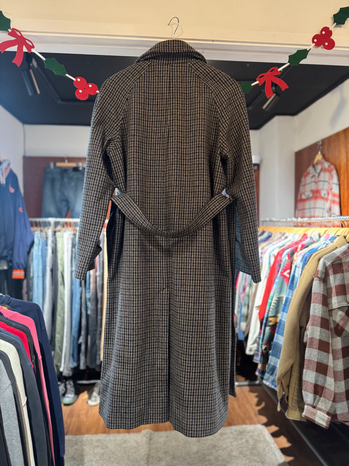 프론트로우 푸시버튼 콜라보 체크 후디 포인트 싱글버튼 롱코트 S 상품이미지9