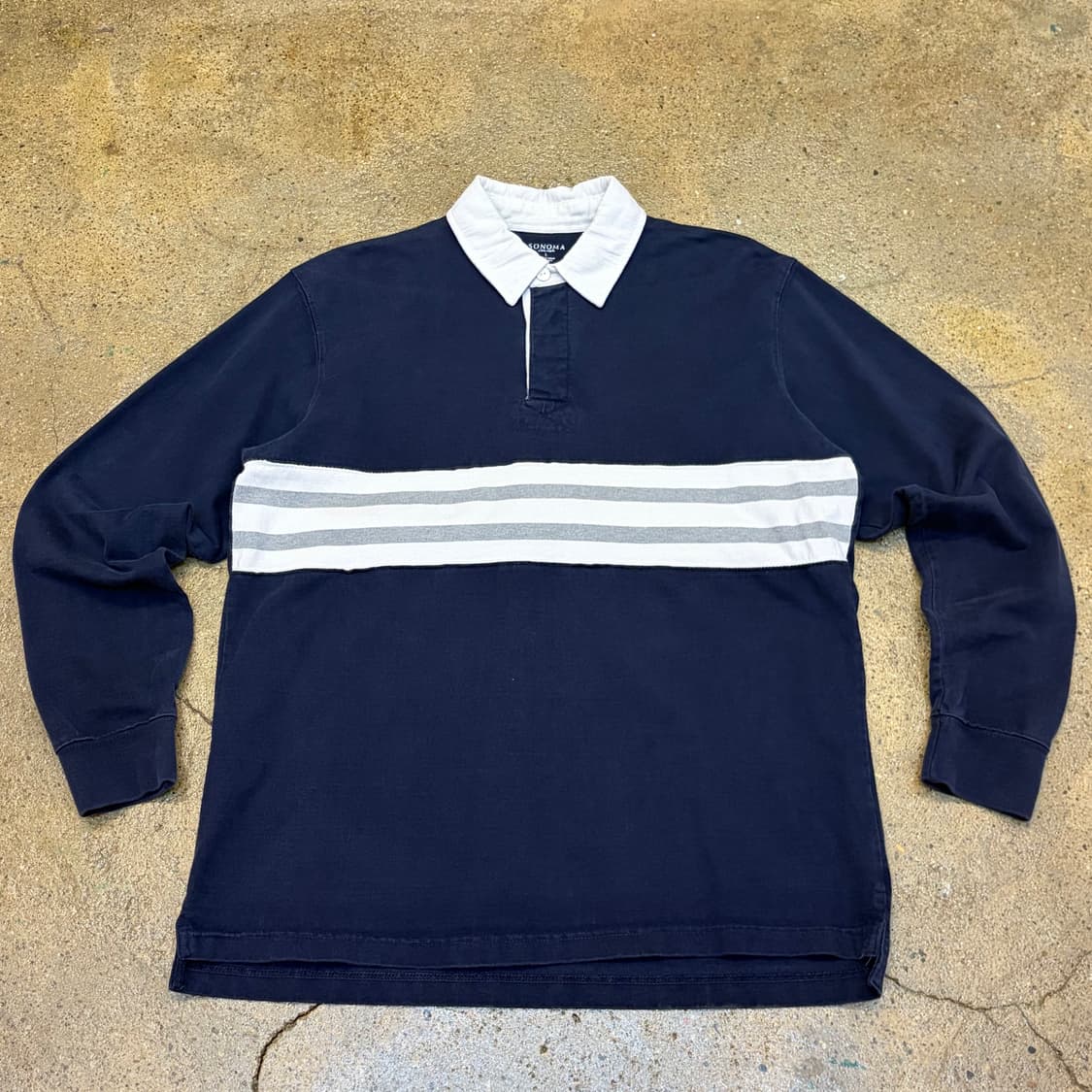 미국 빈티지 소노마 헤비코튼 스트라이프 배색 럭비티 상품이미지1