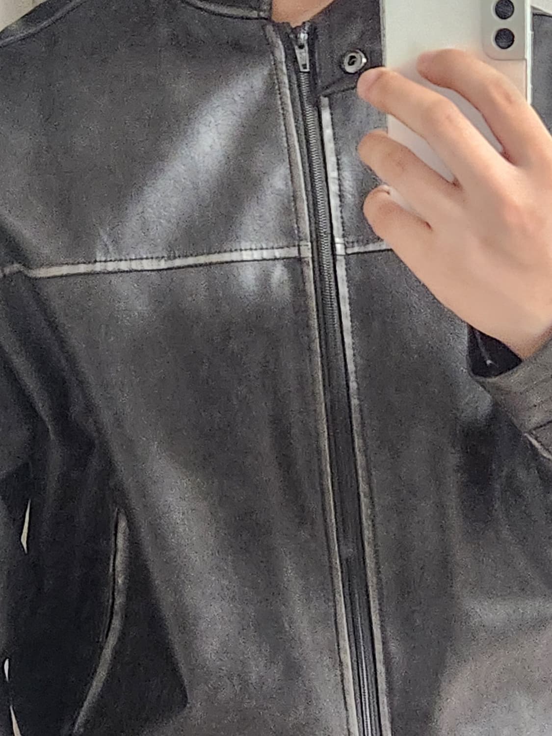 브라운블랙 크롭가죽자캣 남자 상품이미지4