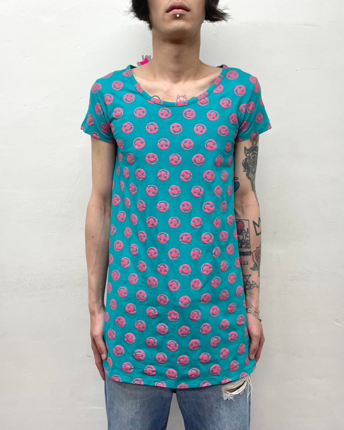 Pink Smile Printed Green T-Shirt  상품이미지1