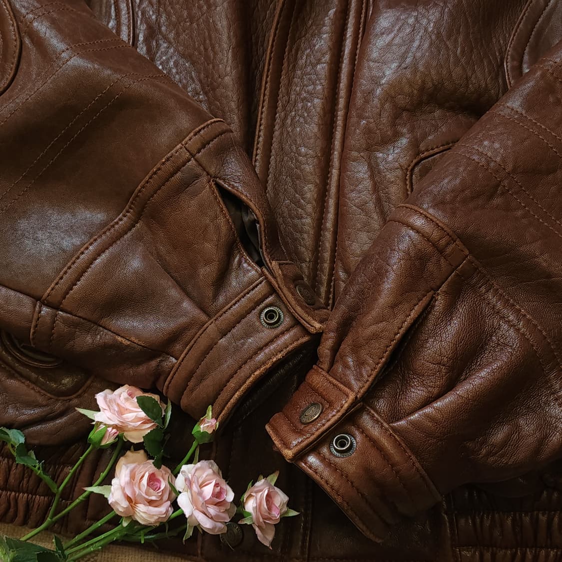 90s 지아니 발렌티노 빈티지 가죽자켓 레더 봄버 헤비레더 브라운 L 상품이미지8