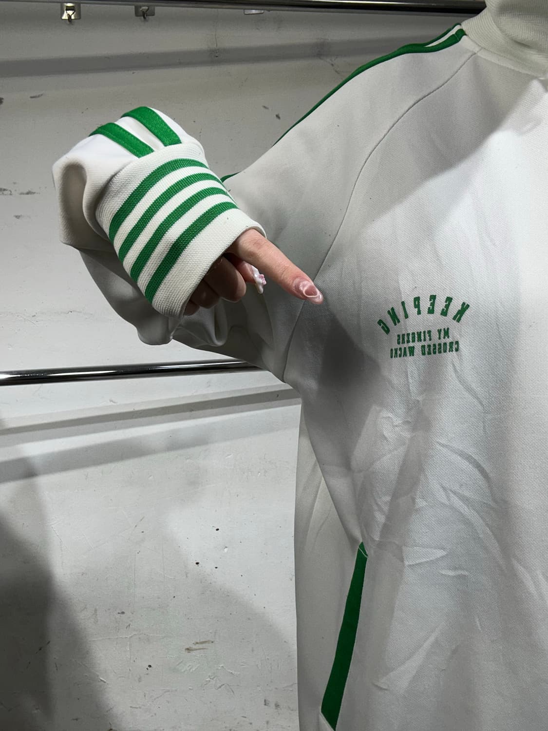 일본 빈티지 화이트 그린 스포티 오버핏 트랙탑 져지 L 상품이미지4