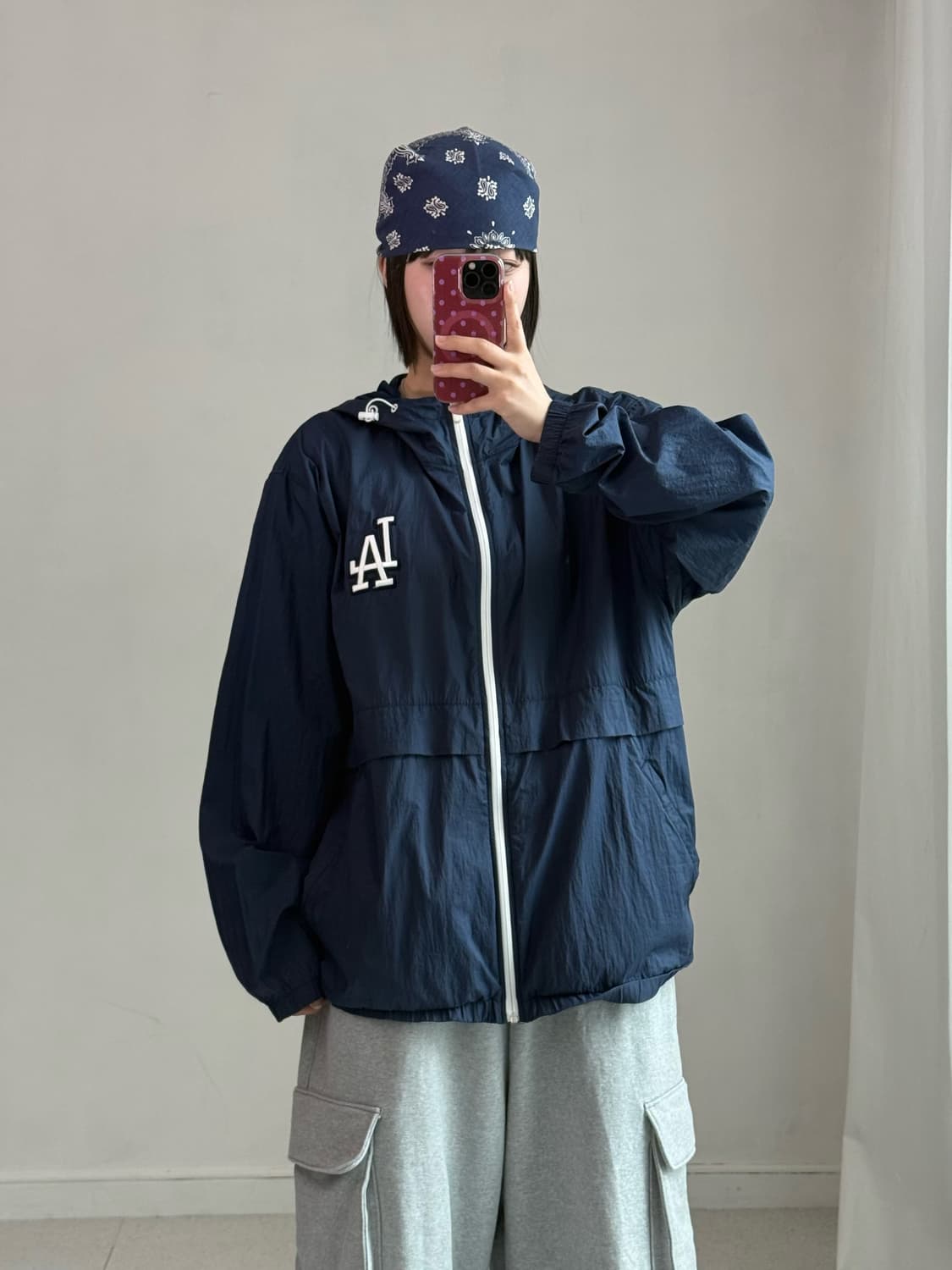 MLB 네이비 후드 바람막이 상품이미지1