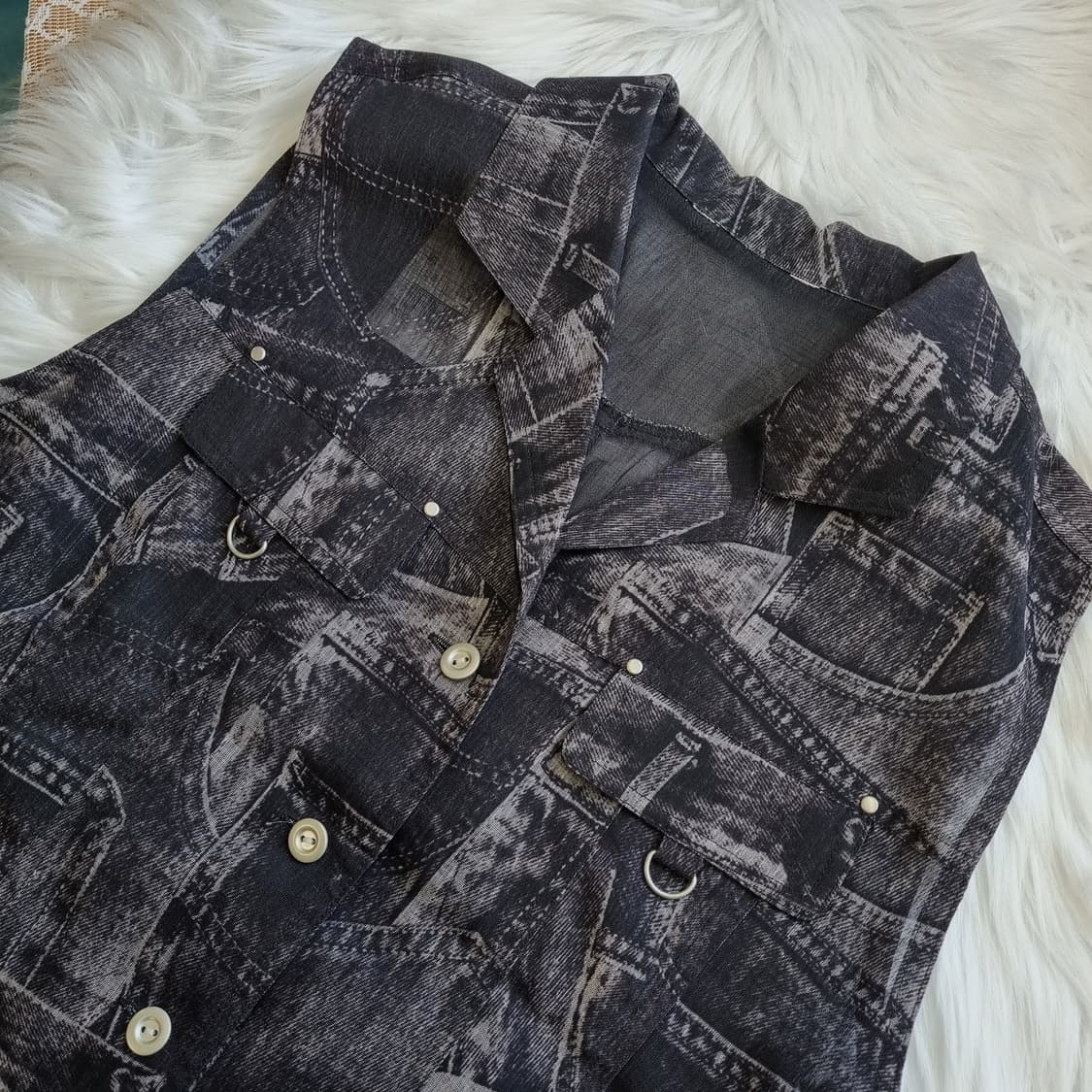 유니크 데님 패치위크 프린트 슬리브리스 베스트 1827 상품이미지4