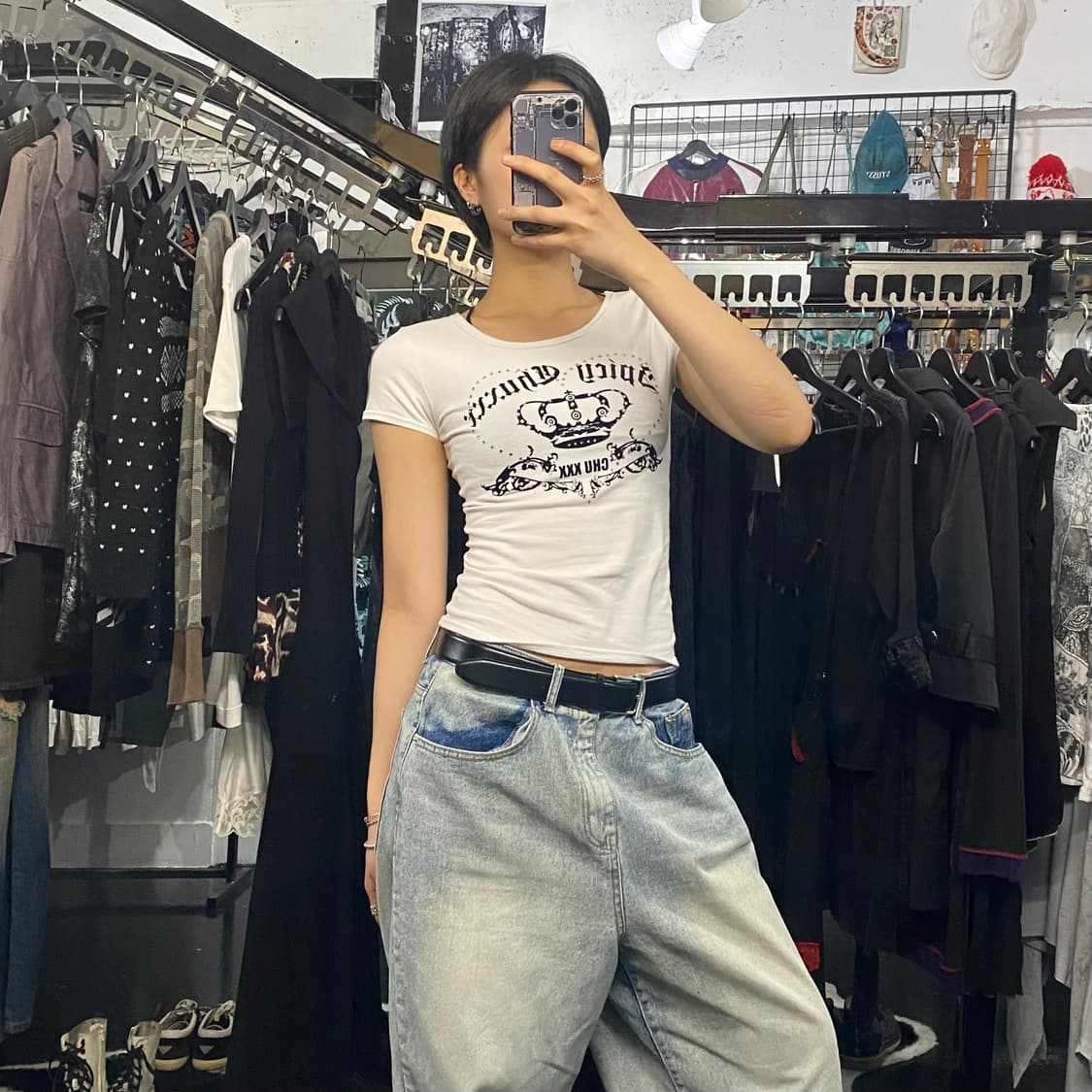 Japanese vtg 왕관 큐빅 디테일 슬림핏 반팔 티셔츠 상품이미지9