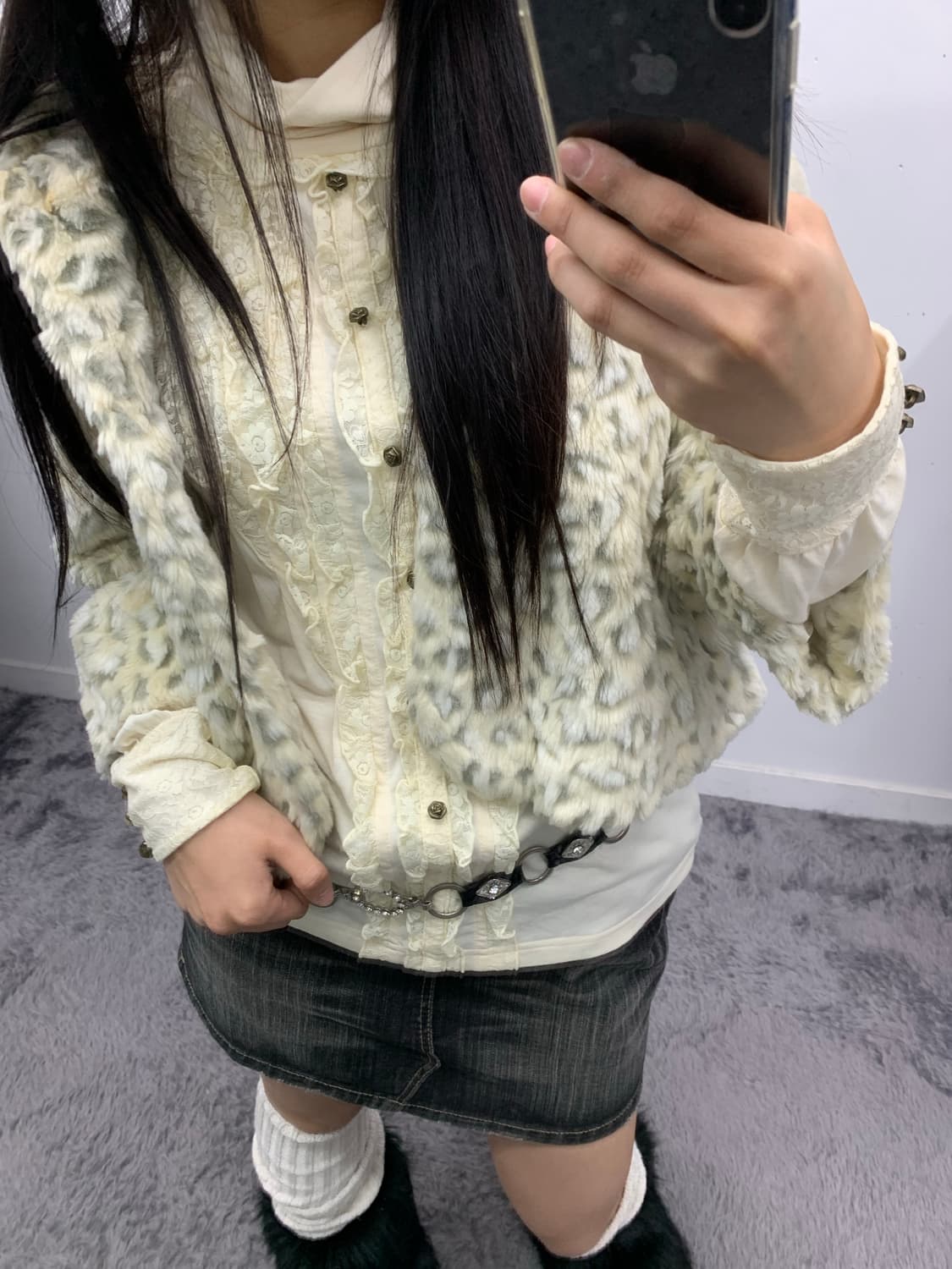 메조피아노 네코미미 레오파드 퍼자켓 상품이미지4