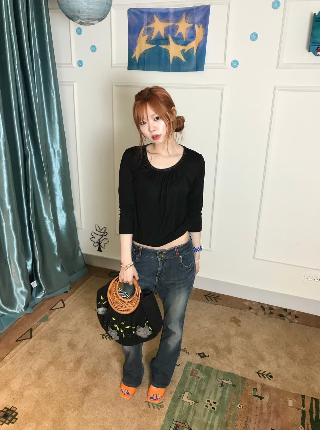 스트라이프 탑에 괴짜미 가득+ 포인트 워싱데님으로 캐주얼 빈티지 코디𖧧 상품이미지5