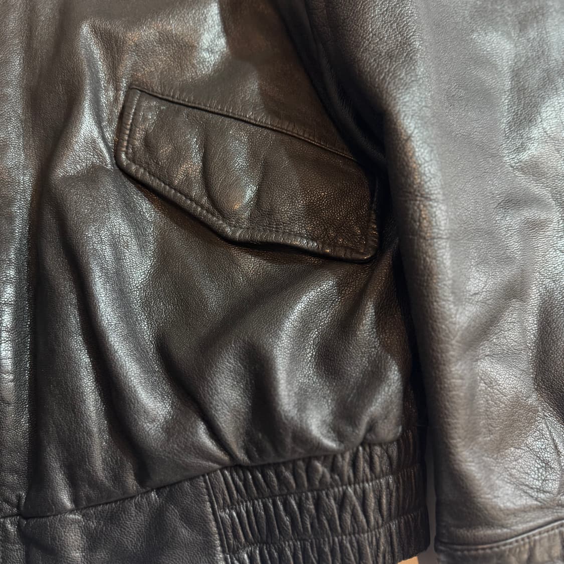 블랙 가죽 봄버 자켓 상품이미지3