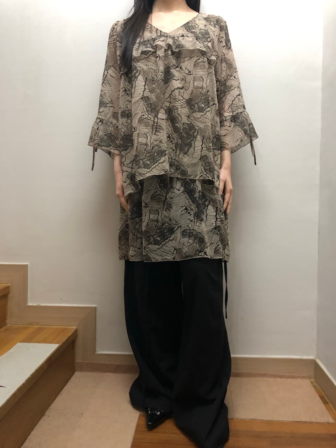 빈티지 베이지 오리엔탈 프릴 원피스 상품이미지5