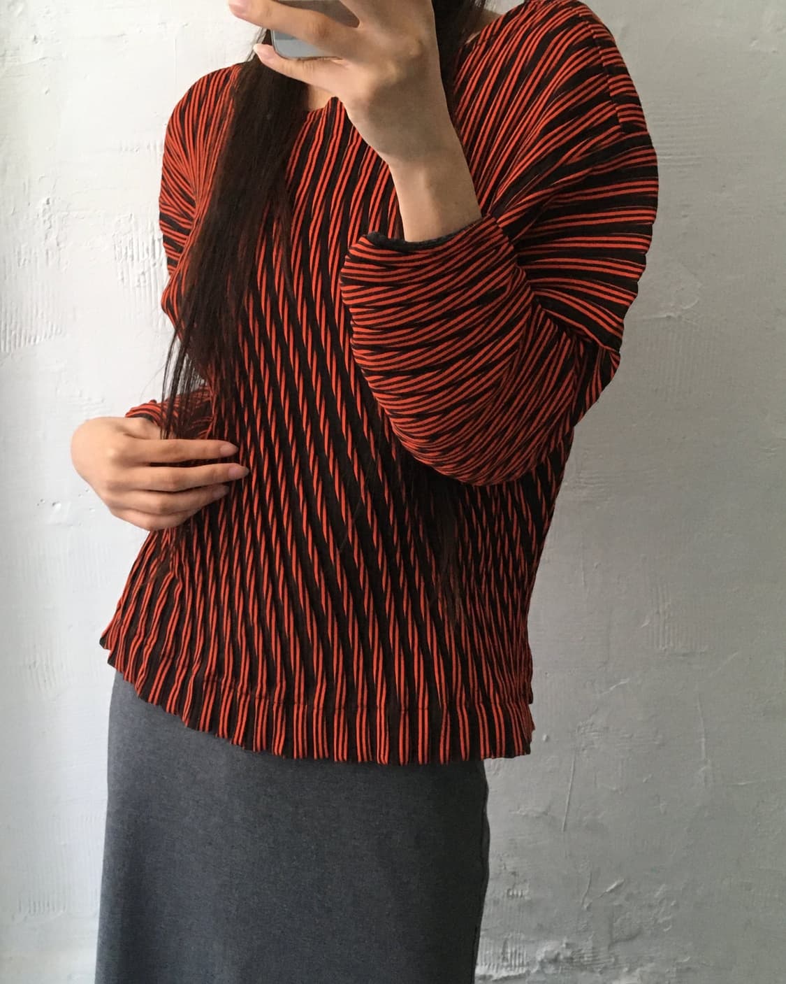 ISSEY MIYAKE 이세이미야케 레드 웨이브 플리츠 블라우스 상품이미지3